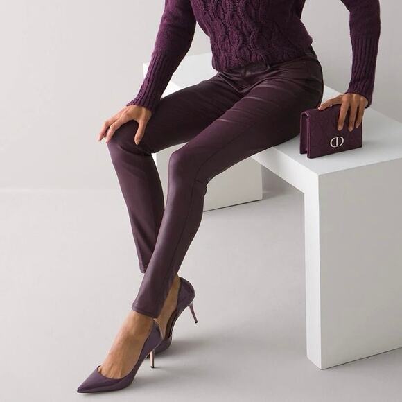 WHBM Curvy High Rise Burgundy Coated Skinny Pants‎ Jeans Women’s Size 12 - Picture 1 of 14